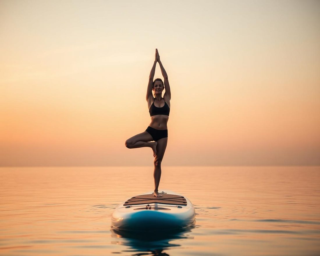 Woman balancing on a paddleboard